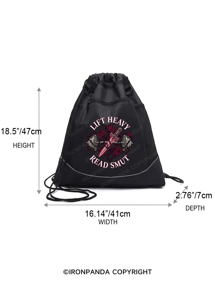 LIFT HEAVY READ SMUT Gym Drawstring Bag