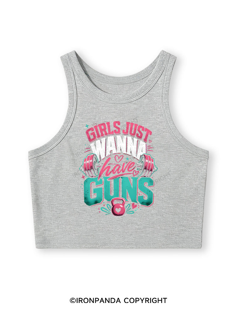 GIRLS JUST WANNA HAVE GUNS WORKOUT Fitted Crop Tank Top
