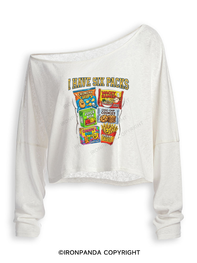 I HAVE SIX PACKS FUNNY JUNK FOOD ABS Off Shoulder Long Sleeve Crop Top