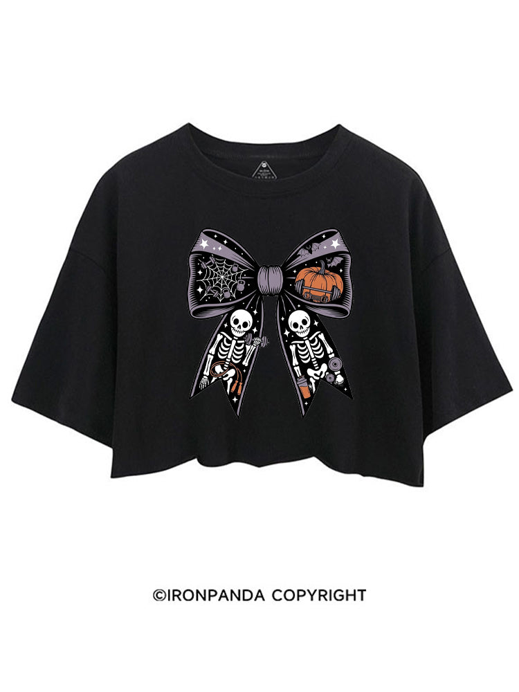 HALLOWEEN BOW SKELETON WORKOUT CROP TOPS