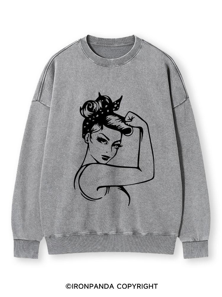 Power Woman With Muscles Washed Sweatshirt