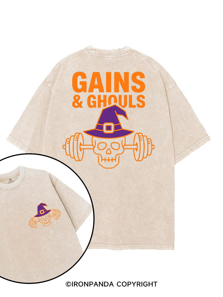 GAINS & GHOULS SKELETON printed Gym Shirt