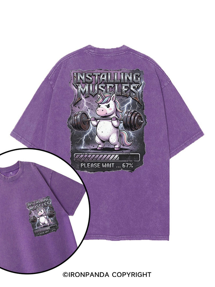 INSTALLING MUSCLES PLEASE WAIT 67% UNICORN printed Gym Shirt
