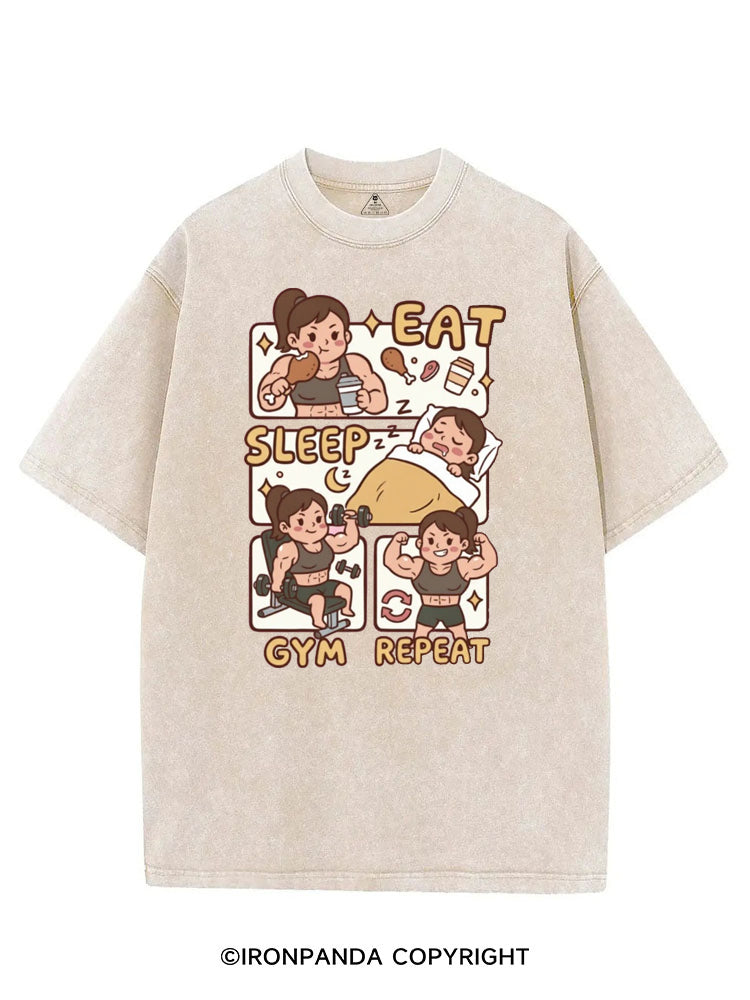 EAT SLEEP GYM REPEAT STRONG AND CUTE VINTAGE GYM SHIRT
