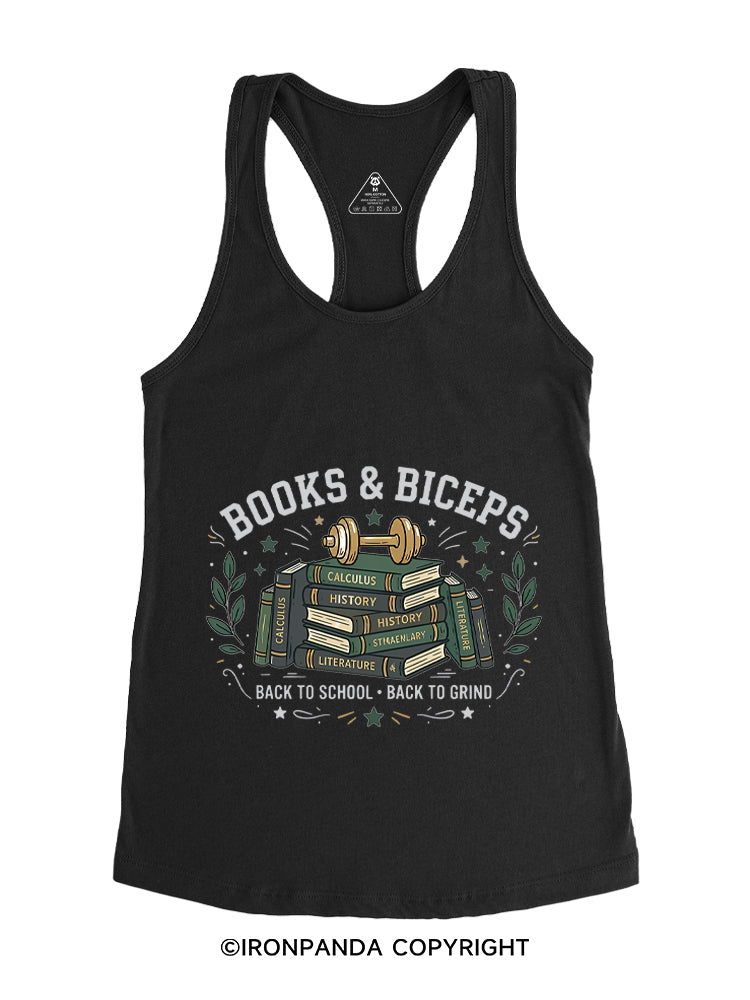 BOOKS & BICEPS BACK TO SCHOOL BACK TO GRIND Gym Racerback Tank