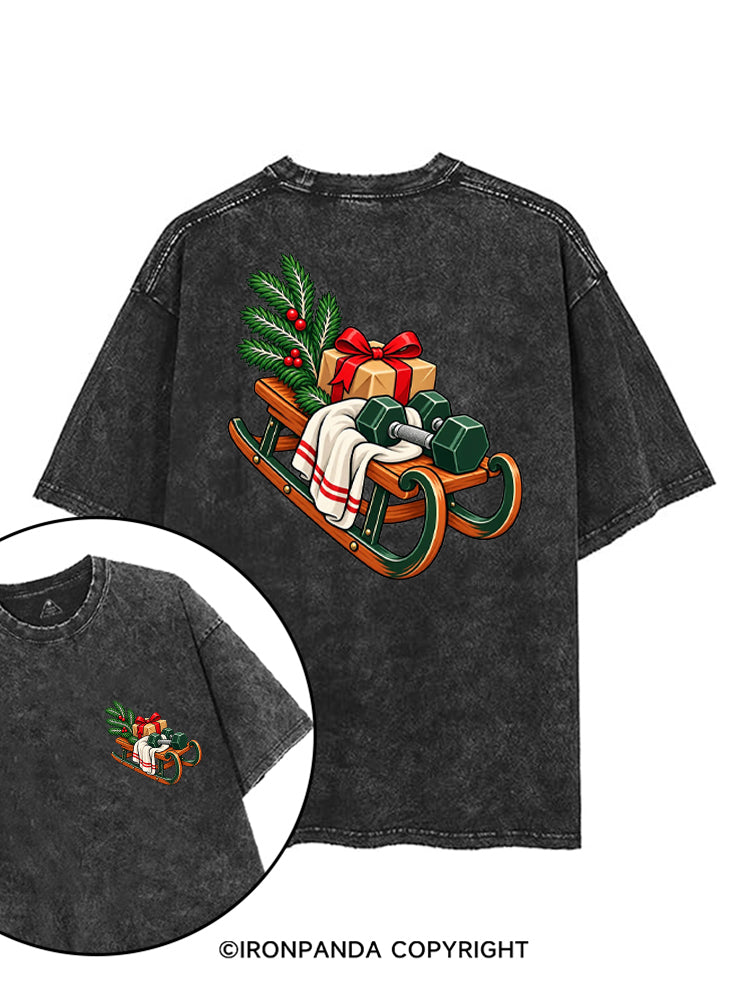 CHRISTMAS DUMBBELLS AND FESTIVE SLEIGH printed Gym Shirt