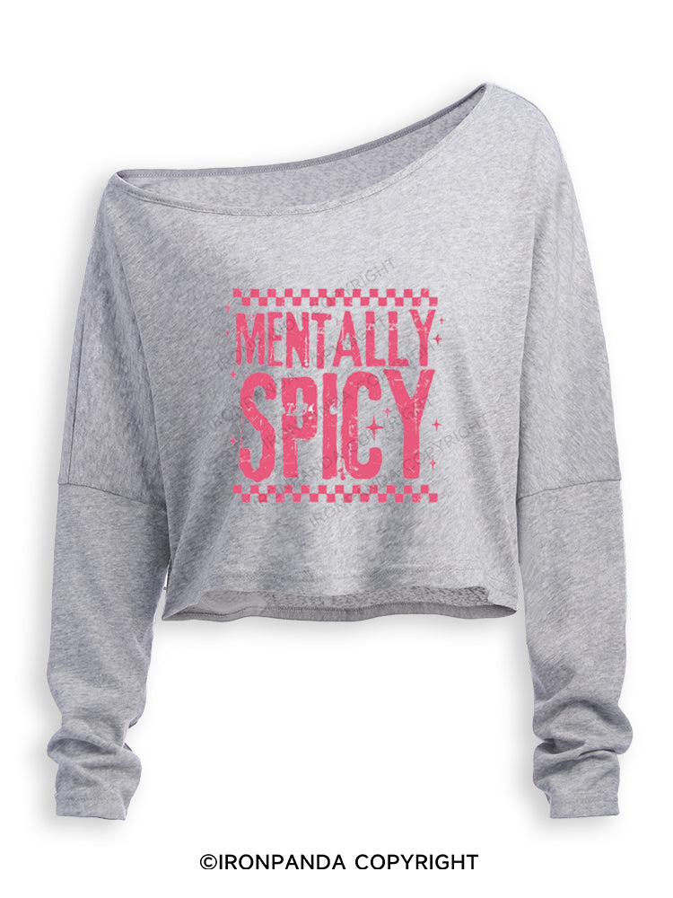MENTALLY SPICY Off Shoulder Long Sleeve Crop Top