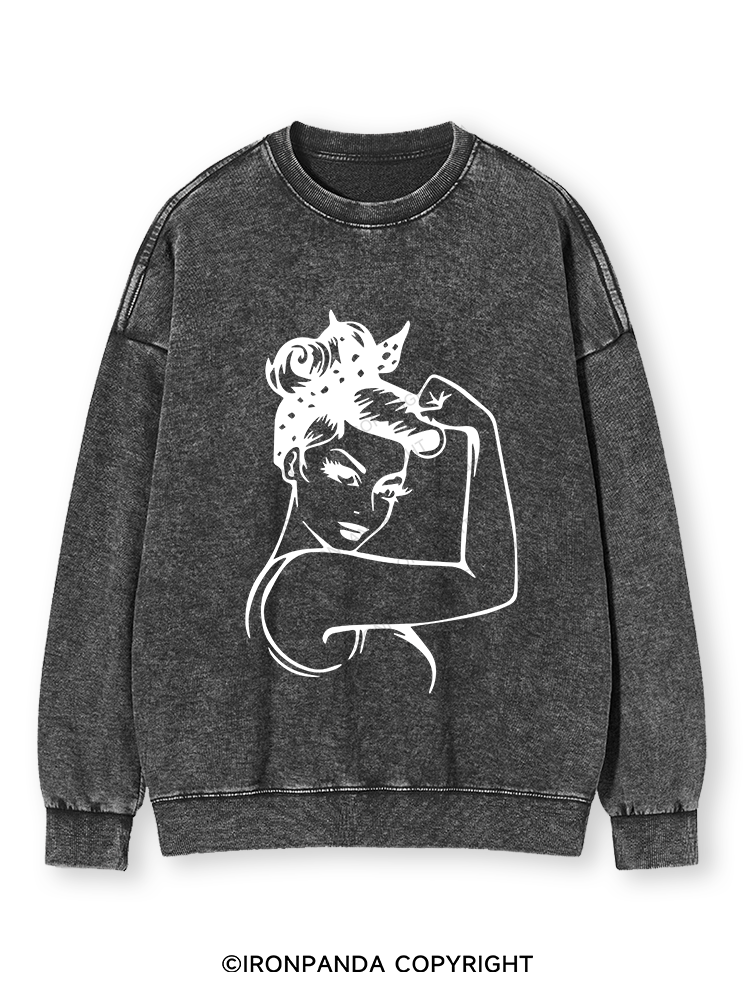 Power Woman With Muscles Washed Sweatshirt