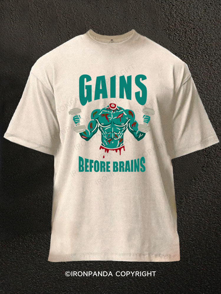 Gains Before Brains Washed Gym Shirt