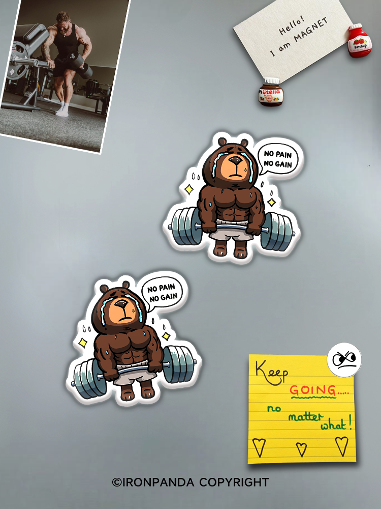 IronPanda no pain no gain weightlifting bear Fridge Magnet