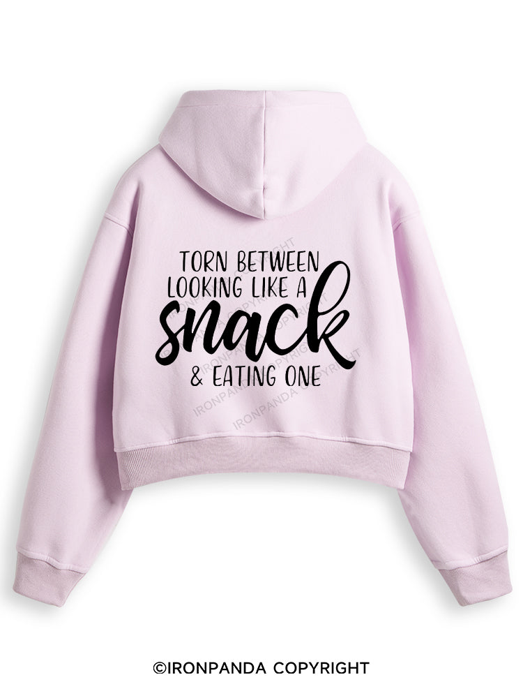 TORN BETWEEN A SNACK AND EAT ONE Fleece Crop Zip Up Hoodie
