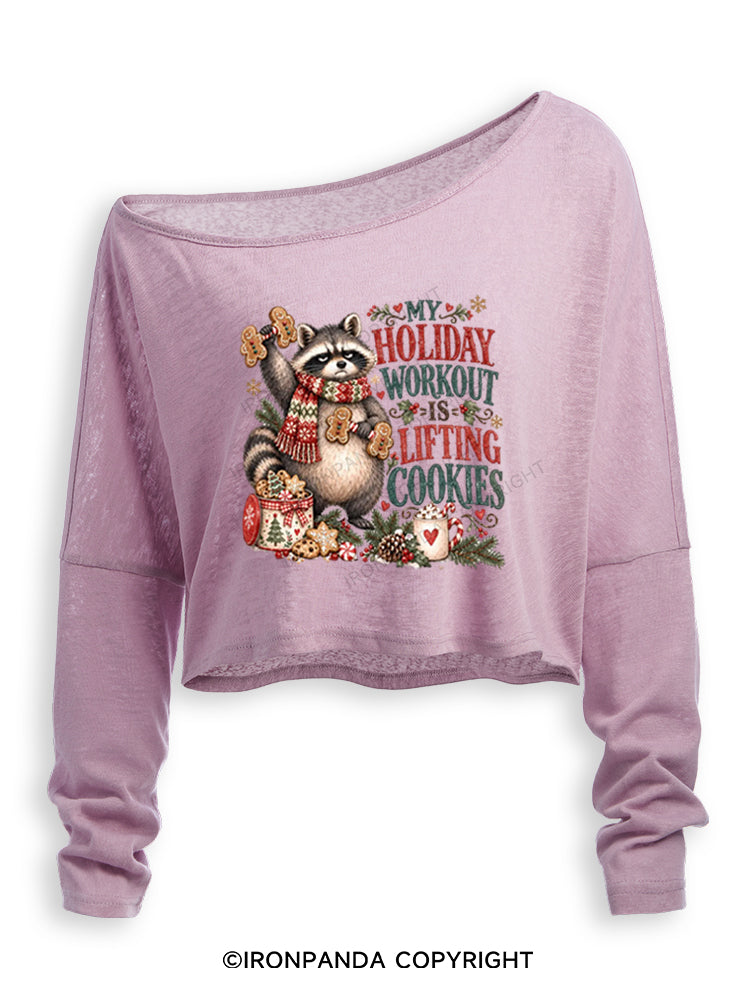MY HOLIDAY WORKOUT IS LIFTING COOKIES Off Shoulder Long Sleeve Crop Top