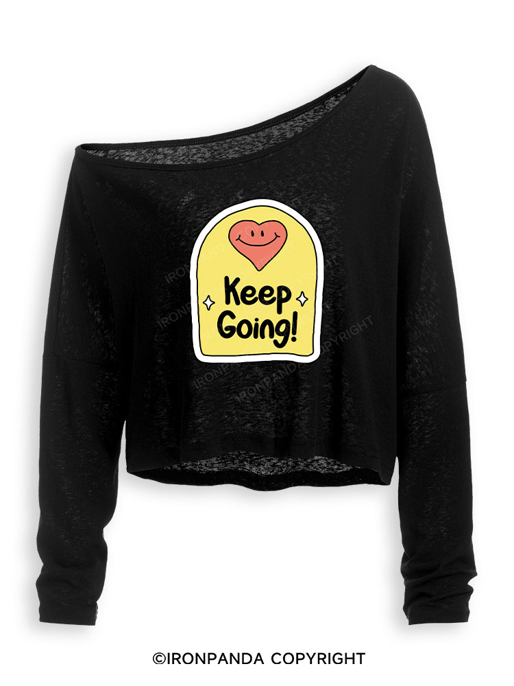 KEEP GOING! Off Shoulder Long Sleeve Crop Top