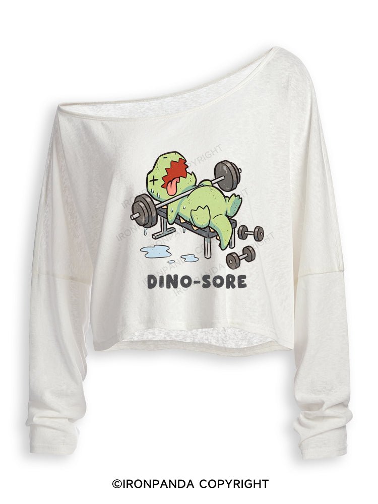 DINO-SORE FUNNY Off Shoulder Long Sleeve Crop Top