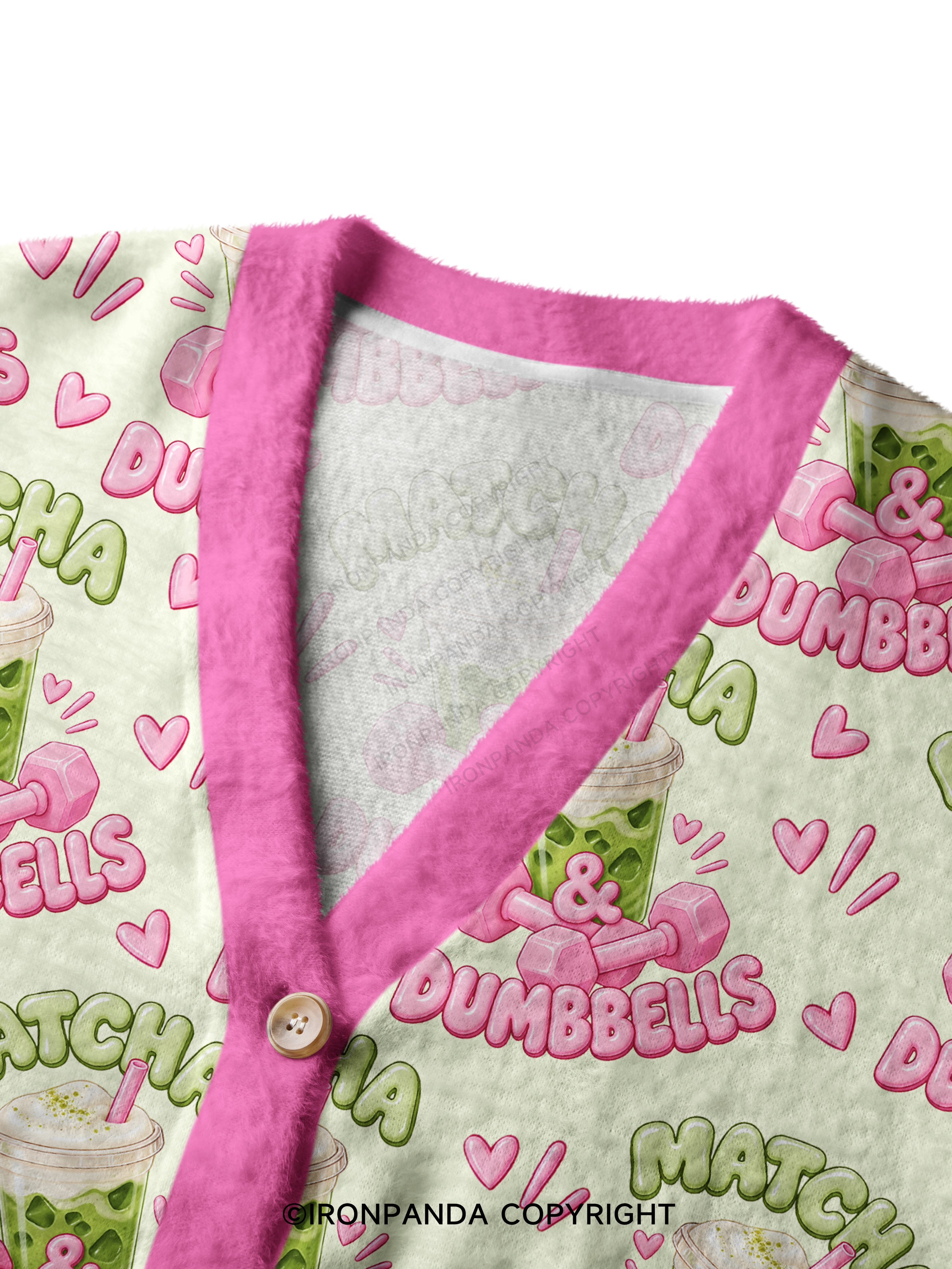 MATCHA & DUMBBELLS MATCHA GYM LOVER Ugly Cardigan Sweater