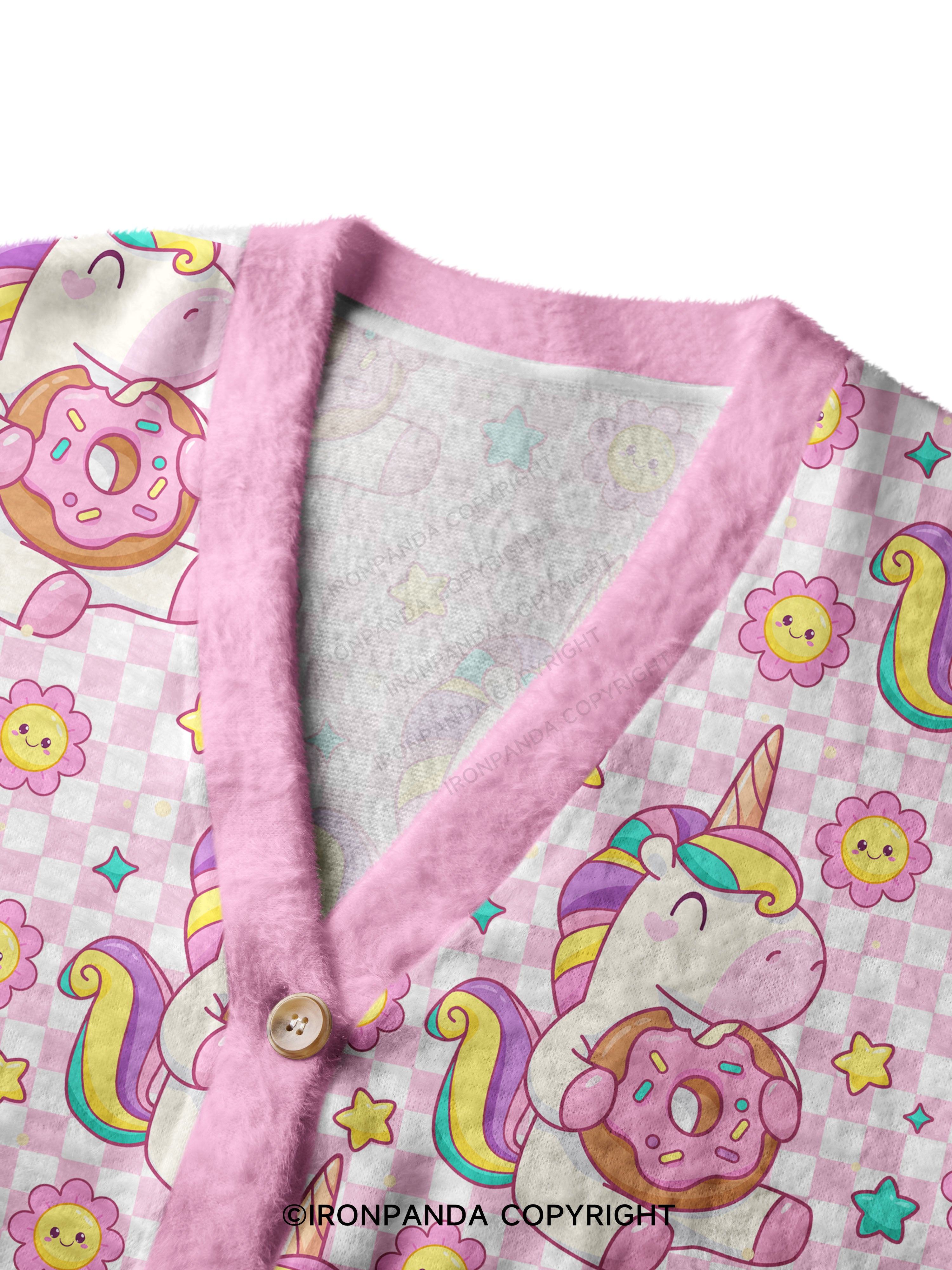 Checkerboard Gym Unicorn Ugly Cardigan Sweater