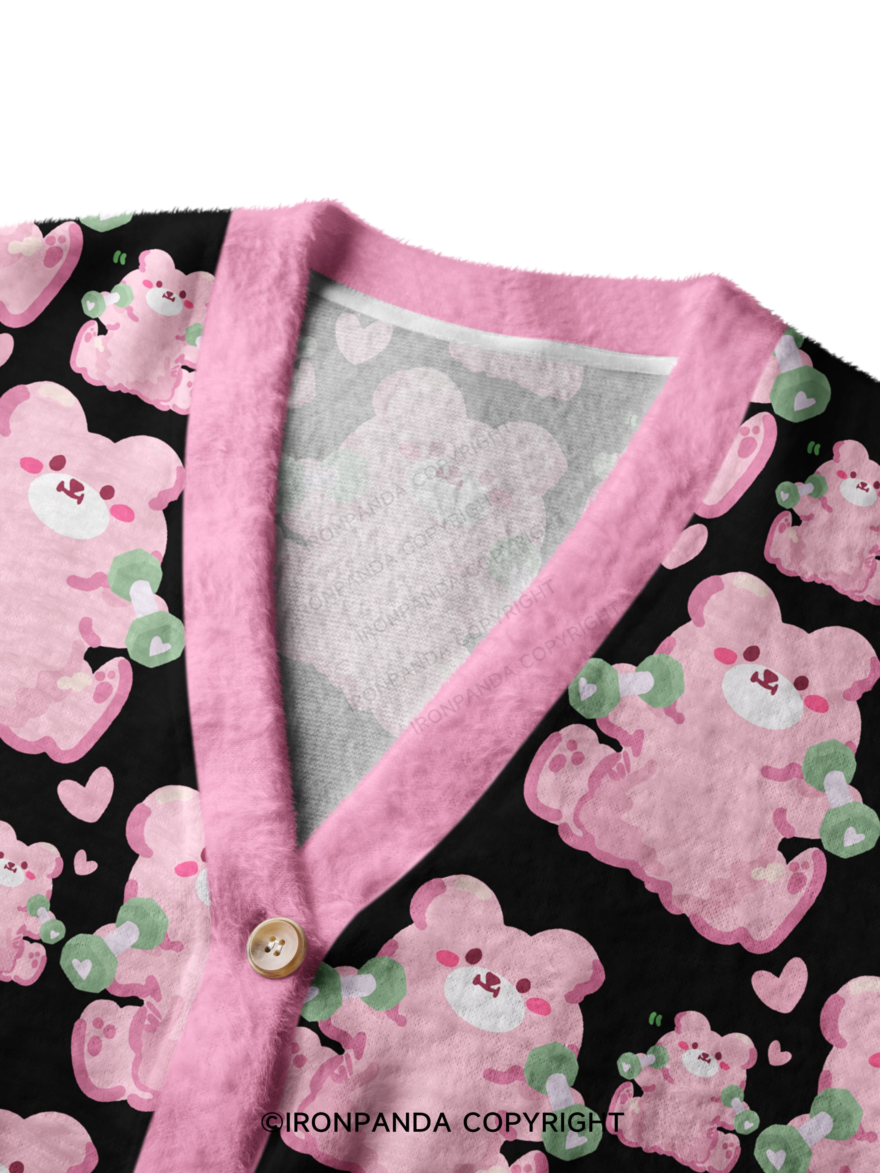 Pink Workout Bears Ugly Cardigan Sweater
