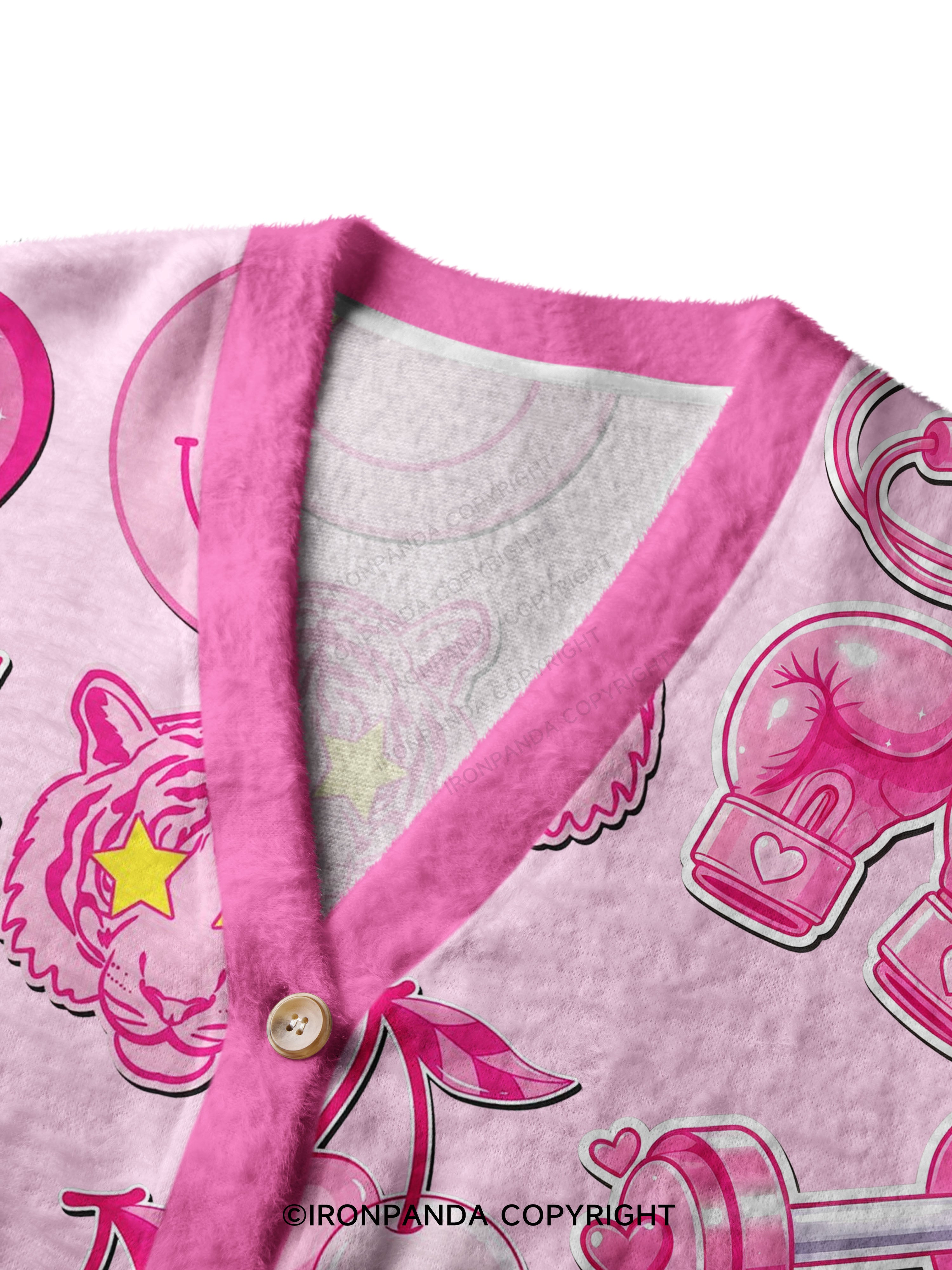 Pink Gym Sticker Bomb Ugly Cardigan Sweater