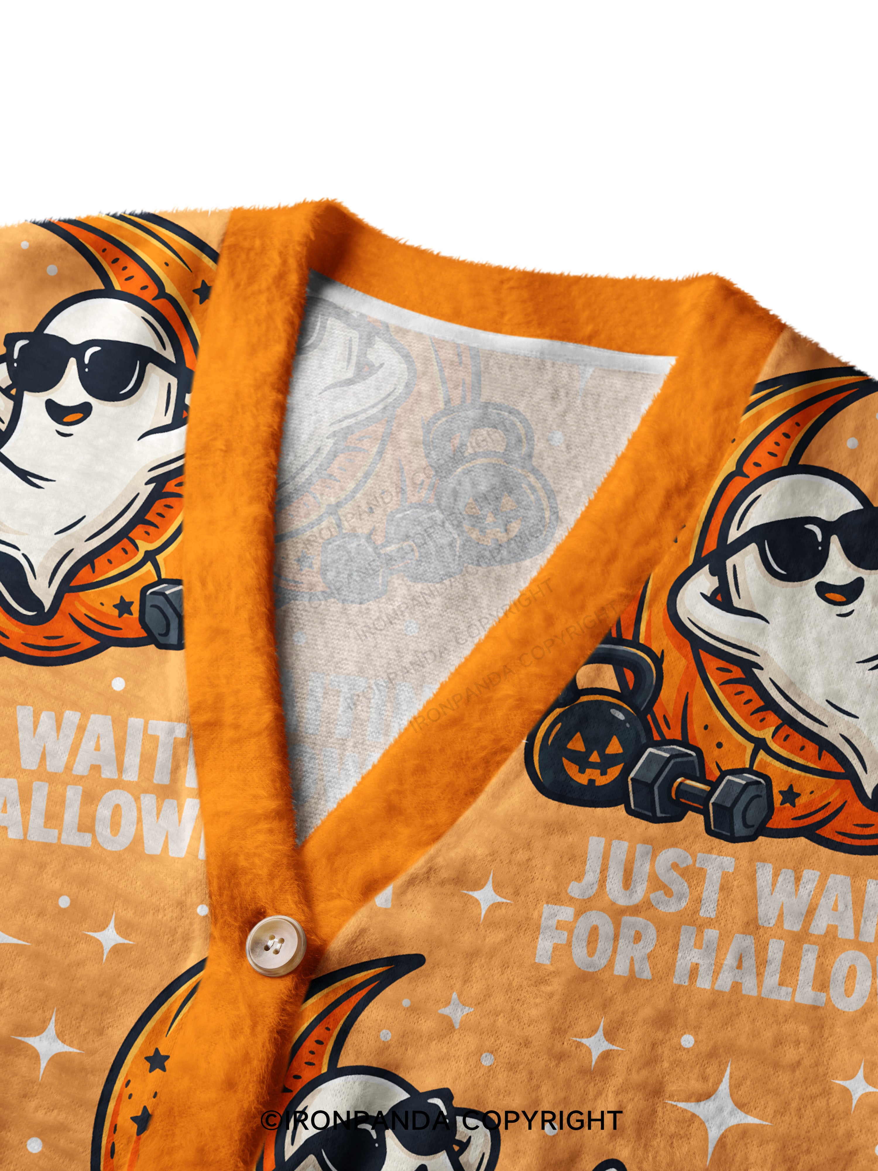 JUST WAITING FOR HALLOWEEN GYM GHOST Ugly Cardigan Sweater