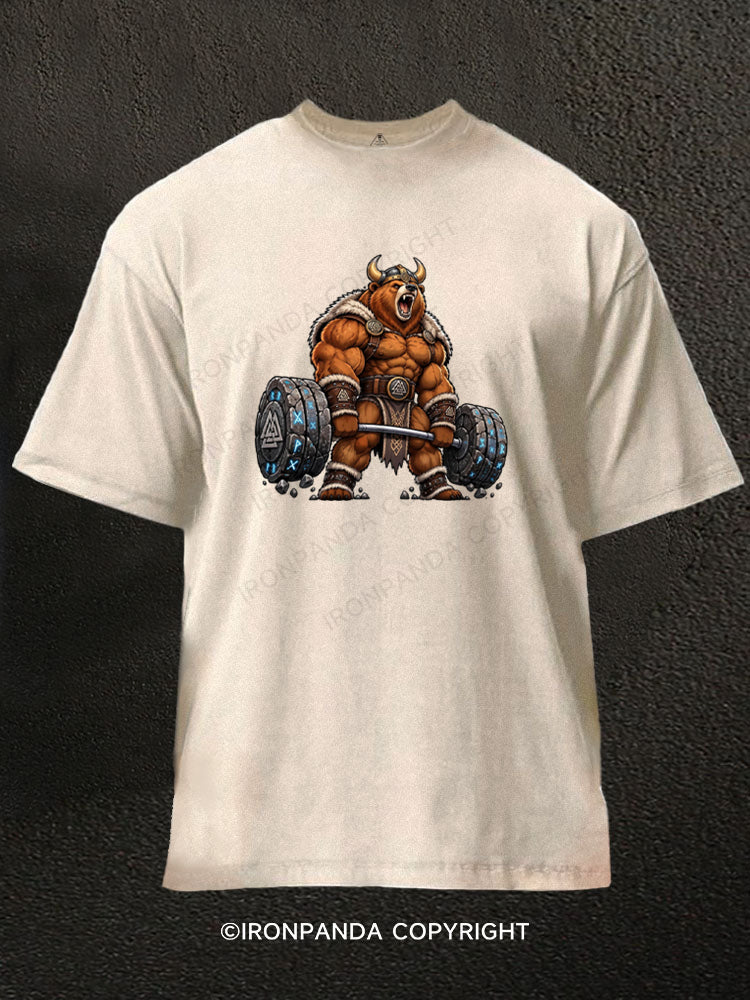 Viking Bear Heavy Lifting Gym Motivation Washed Gym Shirt