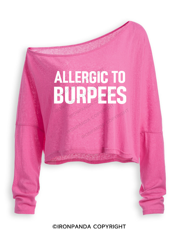 ALLERGIC TO BURPEES Off Shoulder Long Sleeve Crop Top