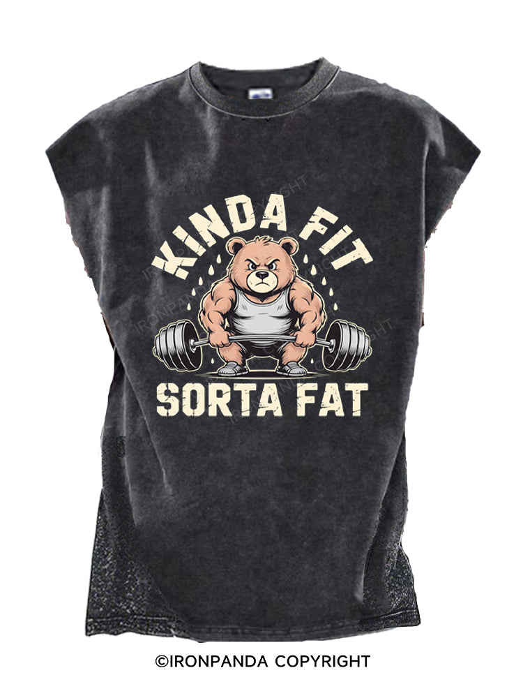 Kinda Fit Sorta Fat Gym Bear Weightlifting Cut Off Tank