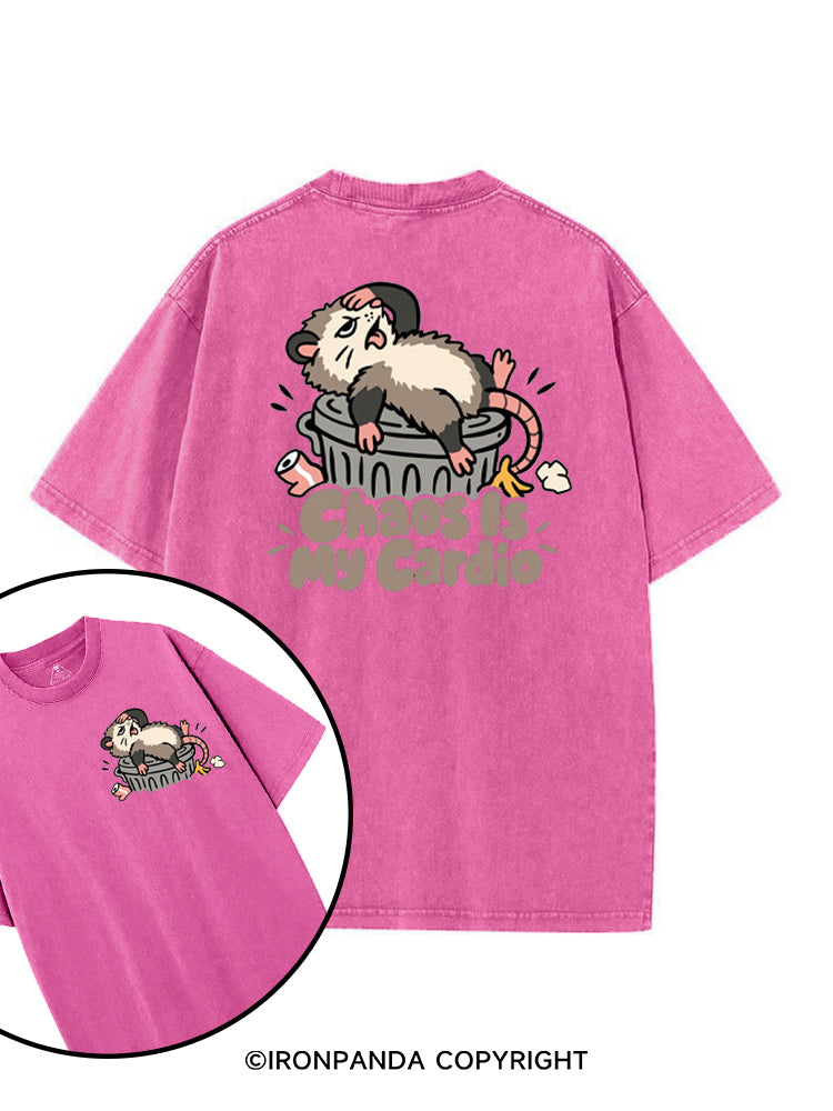 Chaos Is My Cardio Funny Possum Trash printed Gym Shirt