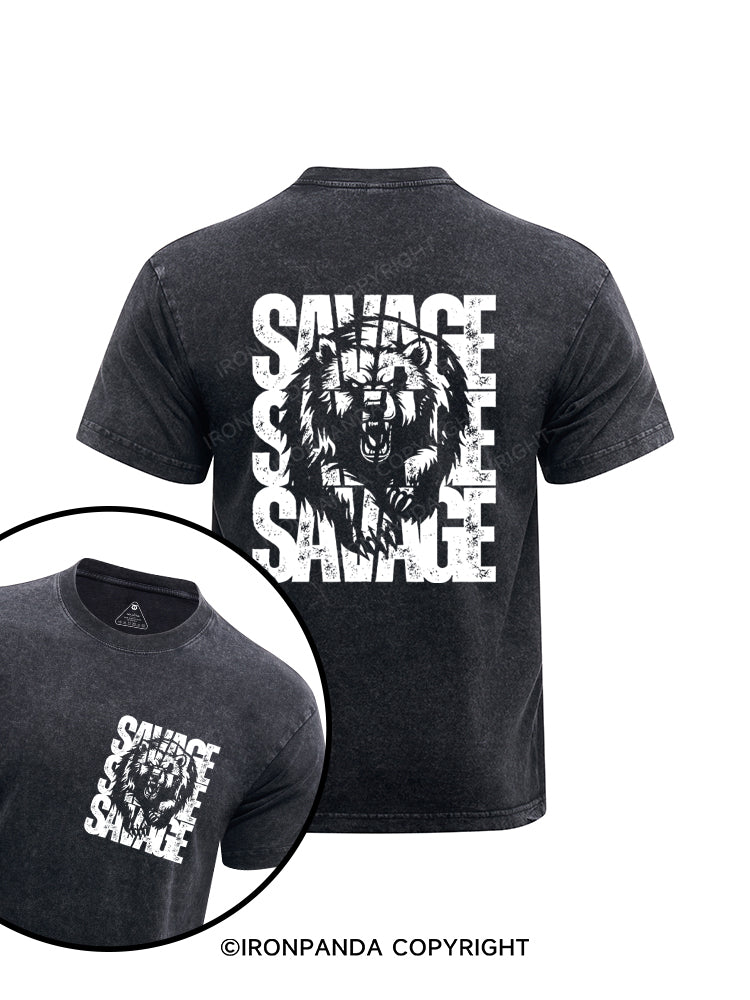 Savage Bear Printed Washed Gym Shirt