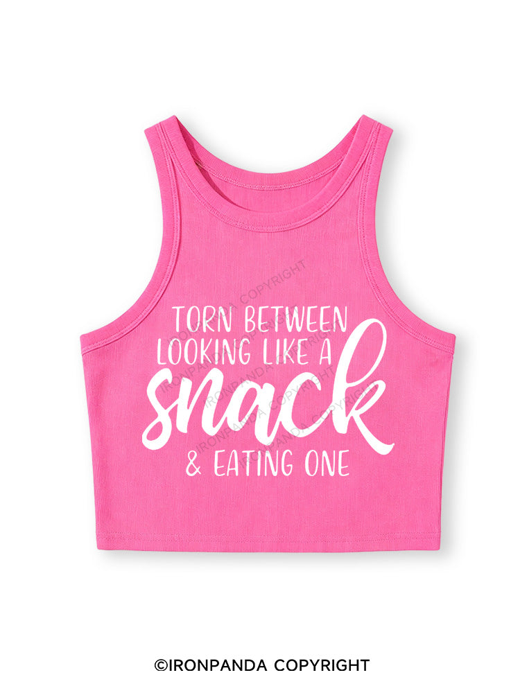 TORN BETWEEN A SNACK AND EAT ONE Fitted Crop Tank Top