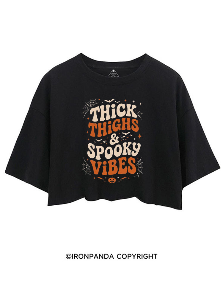 Thick Thighs And Spooky Vibes Skeleton Halloween CROP TOPS