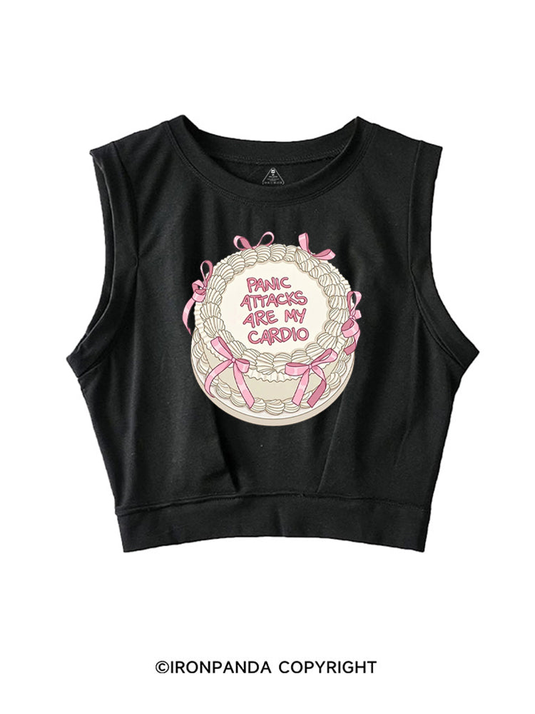 PANIC ATTACKS ARE MY CARDIO FUNNY WORKOUT SLEEVELESS CROP TOPS