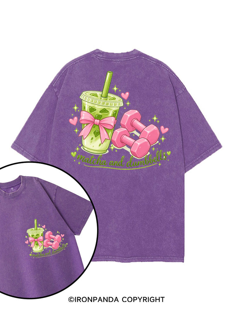 MATCHA AND DUMBBELL MATCHA LOVER printed Gym Shirt