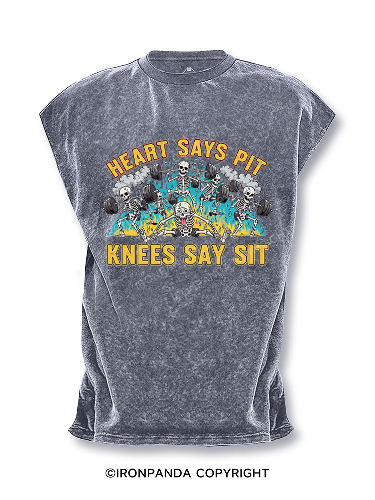 Heart Says Pit, Knees Say Sit Funny Cut Off Tank