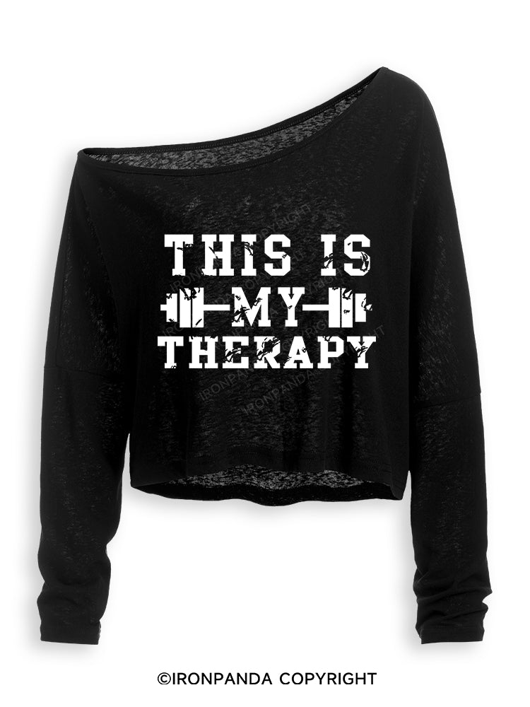 THIS IS MY THERAPY Off Shoulder Long Sleeve Crop Top