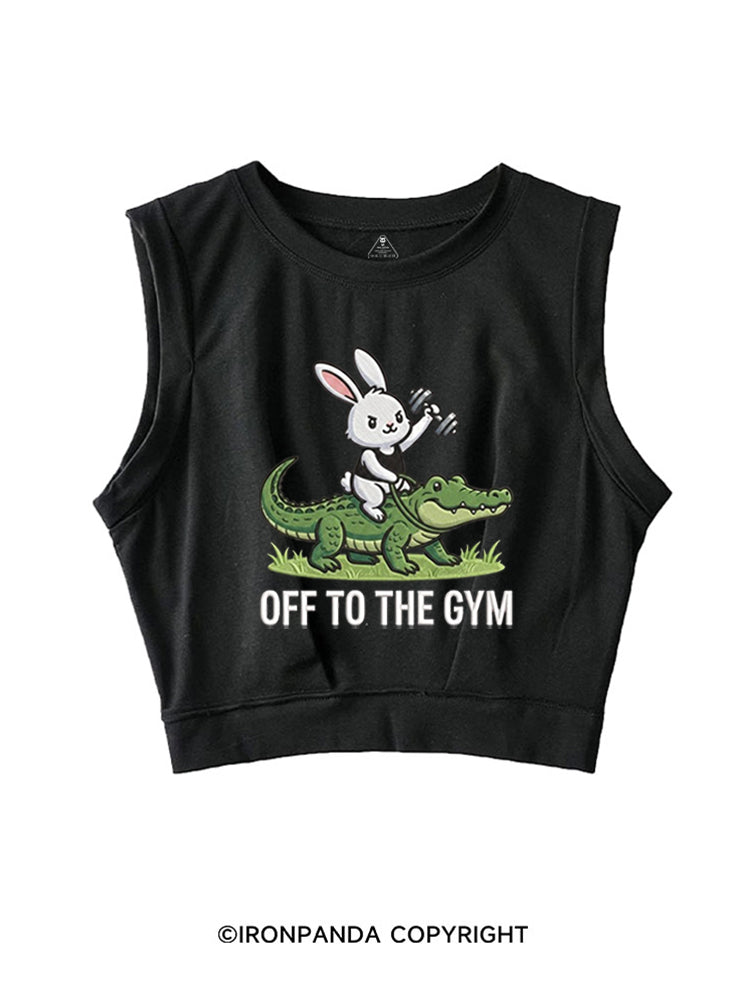OFF TO THE GYM BUNNY RIDING AN ALLIGATOR SLEEVELESS CROP TOPS