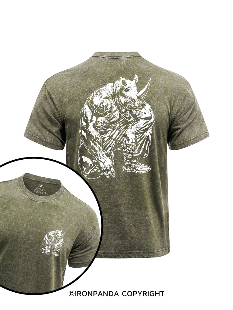 muscle rhino printed Washed Gym Shirt