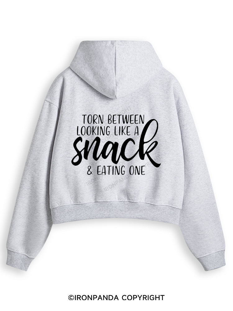 TORN BETWEEN A SNACK AND EAT ONE Fleece Crop Zip Up Hoodie