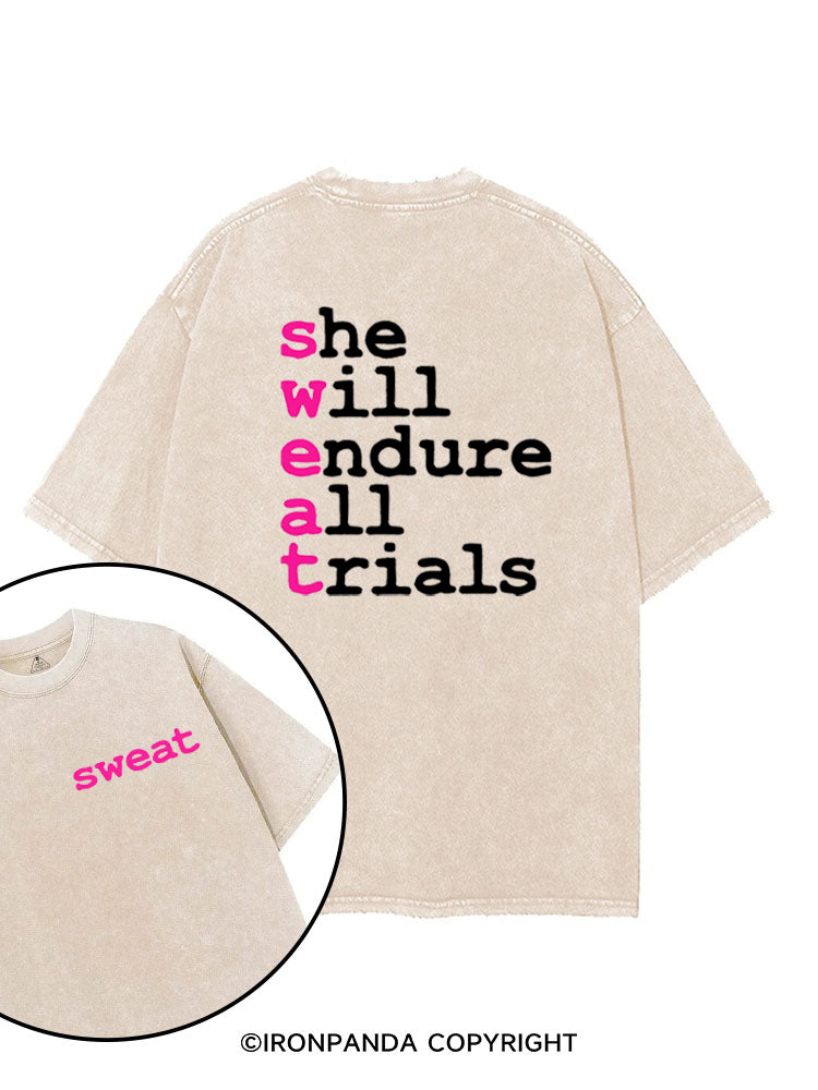 SWEAT She Will Endure All Trials printed Gym Shirt