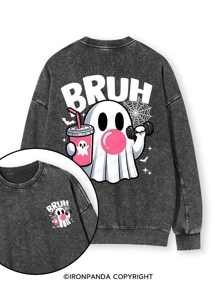 BRUH Double-Sided Printed Washed Sweatshirt