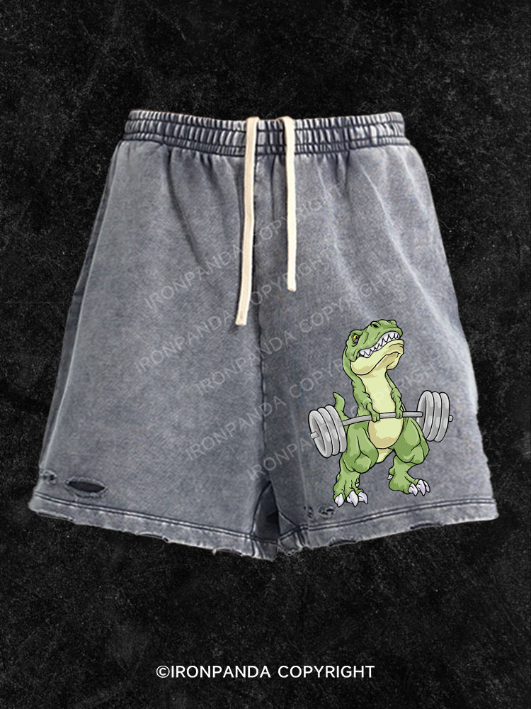 Weightlifting Dinosaur Washed Gym Shorts