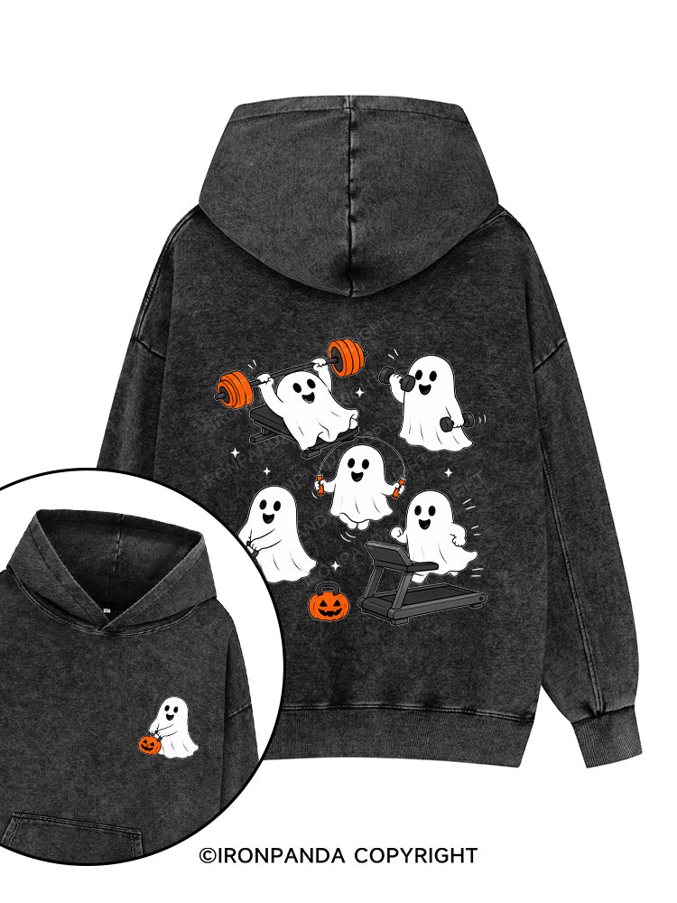 GHOST HALLOWEEN WORKOUT FITNESS Printed Washed Gym Hoodie