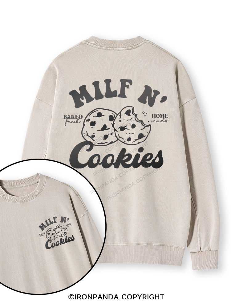 Milf N' Cookies Double-Sided Printed Washed Sweatshirt