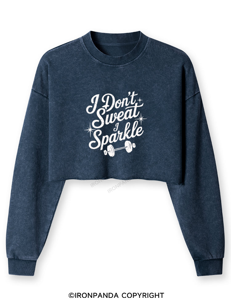 I DON'T SWEAT I SPARKLE FUNNY WORKOUT Washed Long-Sleeve Crop Top
