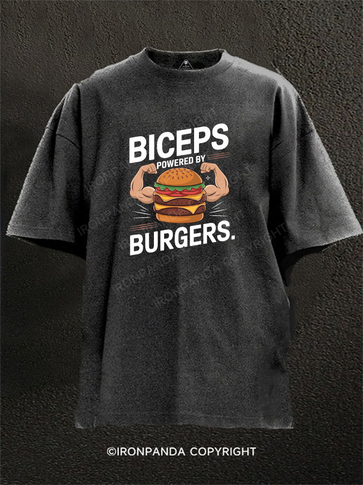 Biceps Powered By Burgers Washed Gym Shirt