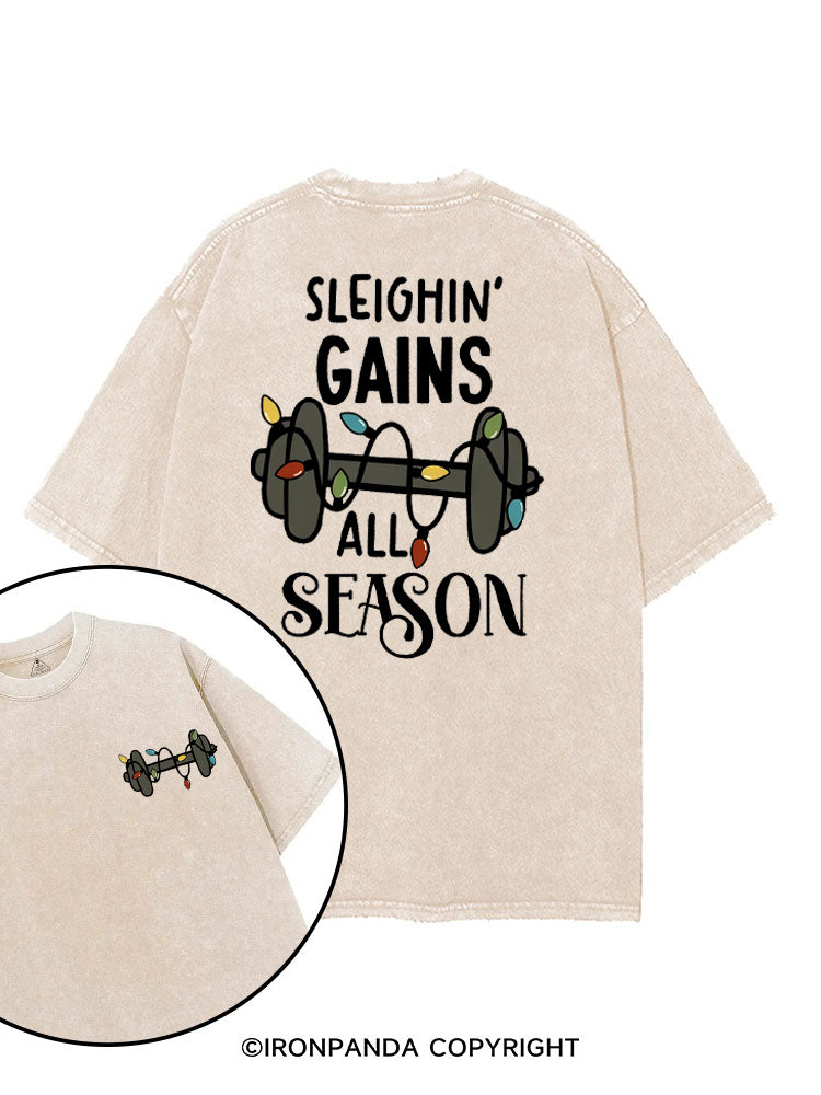 SLEIGHIN' GAINS ALL SEASON printed Gym Shirt
