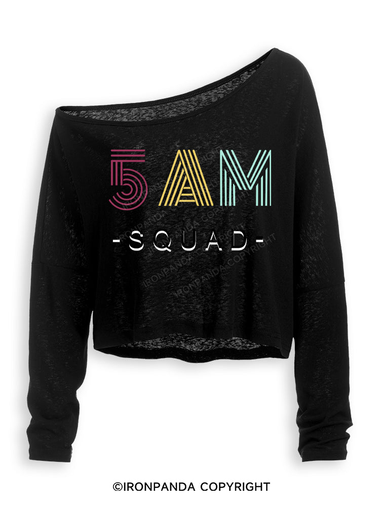 5 AM SQUAD Off Shoulder Long Sleeve Crop Top
