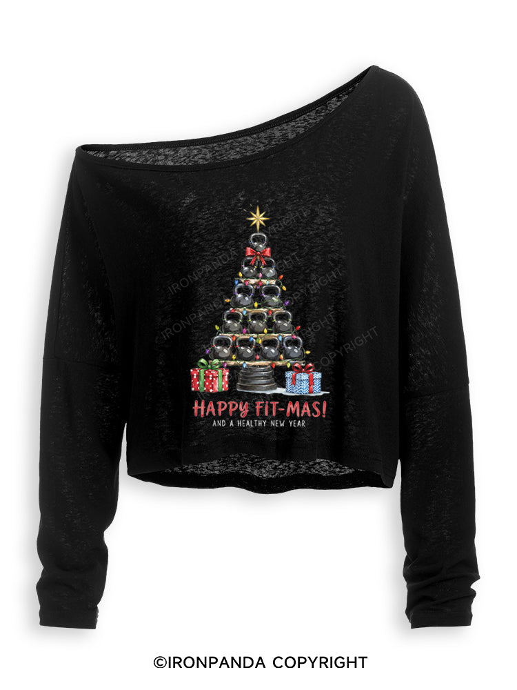 HAPPY FIT-MAS! AND A HEALTHY NEW YEAR Off Shoulder Long Sleeve Crop Top