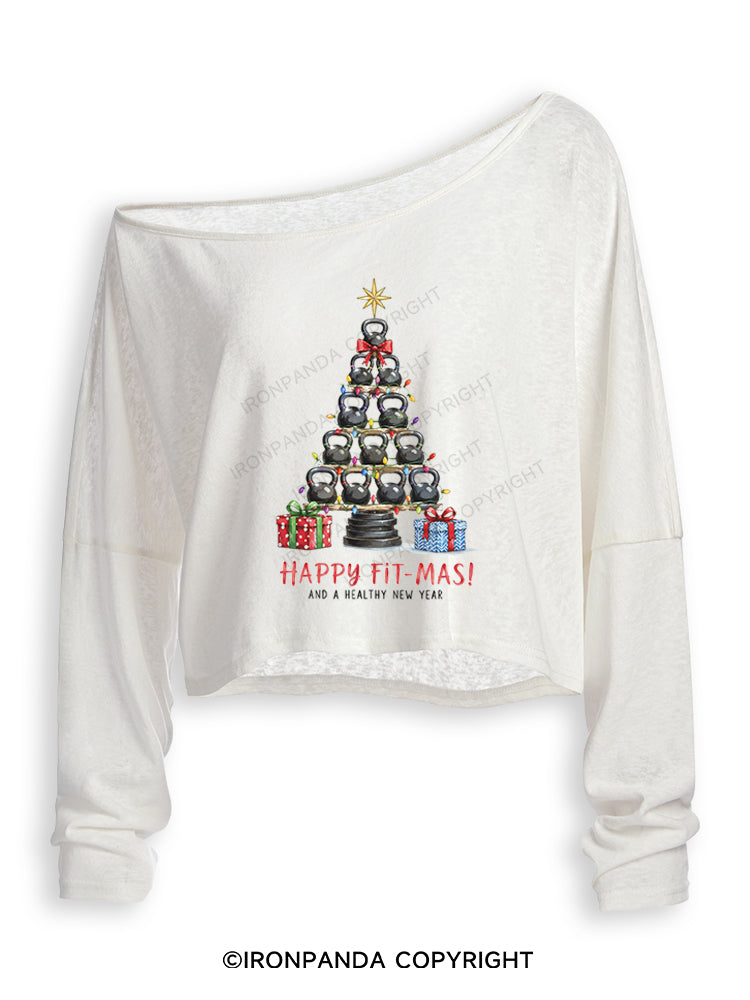 HAPPY FIT-MAS! AND A HEALTHY NEW YEAR Off Shoulder Long Sleeve Crop Top