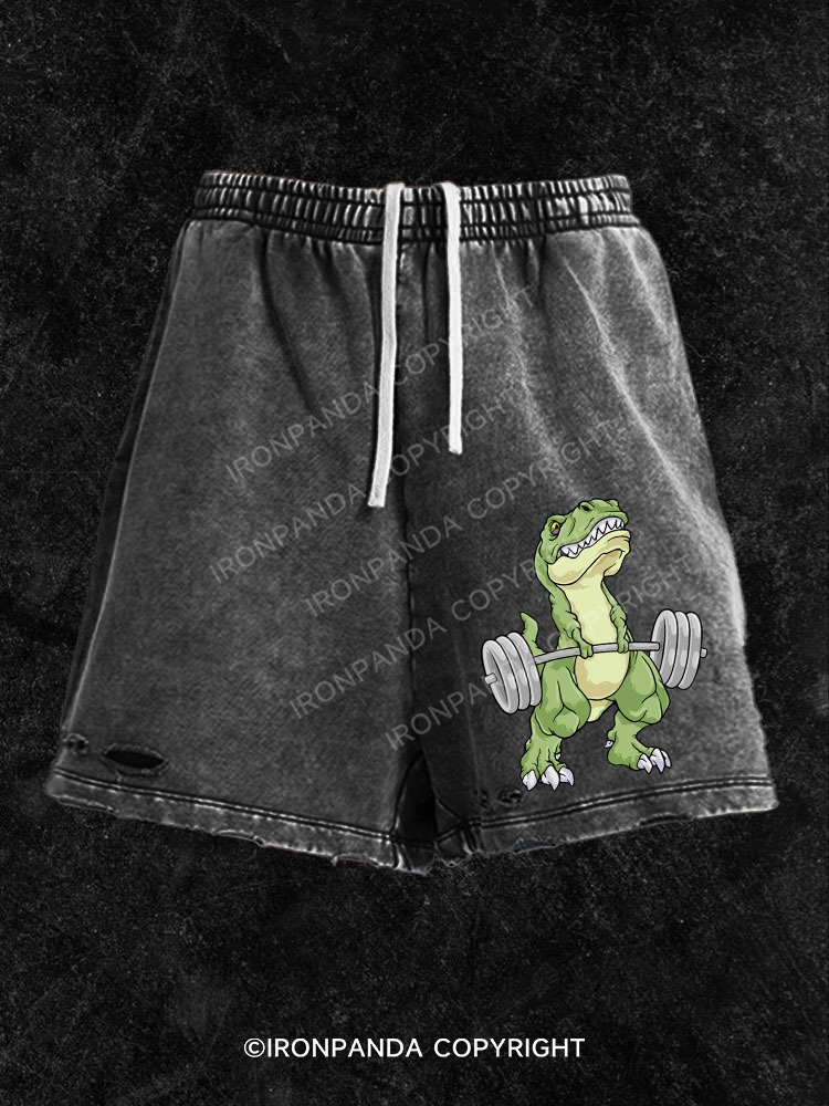 Weightlifting Dinosaur Washed Gym Shorts