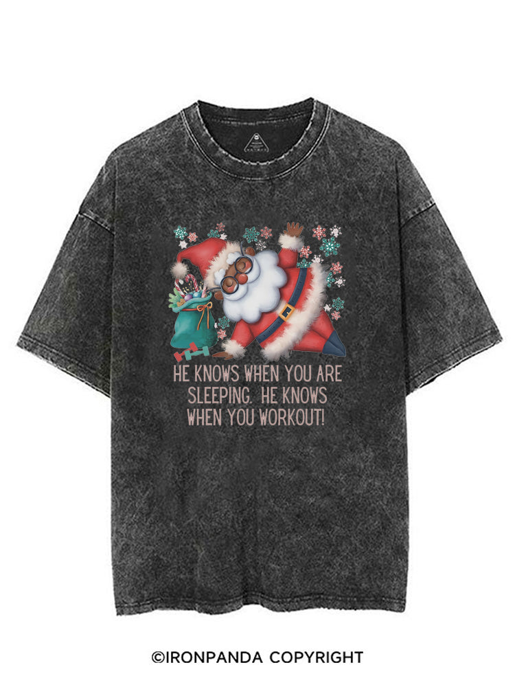 Funny Christmas Santa Knows When You Workout VINTAGE GYM SHIRT